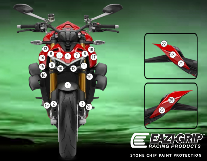 Eazi-Guard Paint Protection Film for Ducati Streetfighter V4 S SP 2023 - 2024, gloss or matte